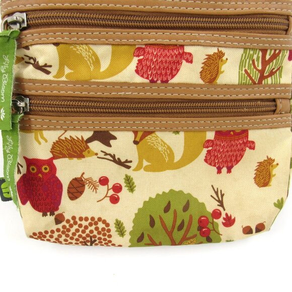 Lily Bloom Crossbody Shoulder Bag Owl Pattern Zip Pockets Adjustable Nylon Strap - Picture 4 of 8
